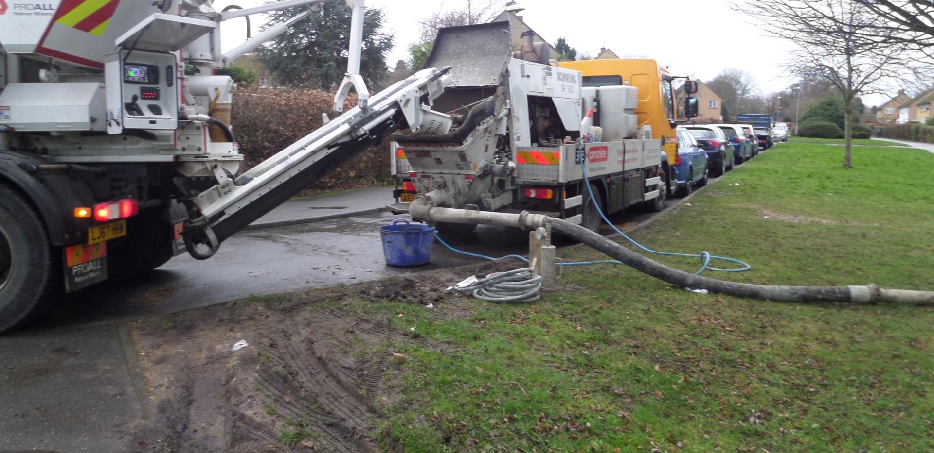 a concrete line pump being hooked up